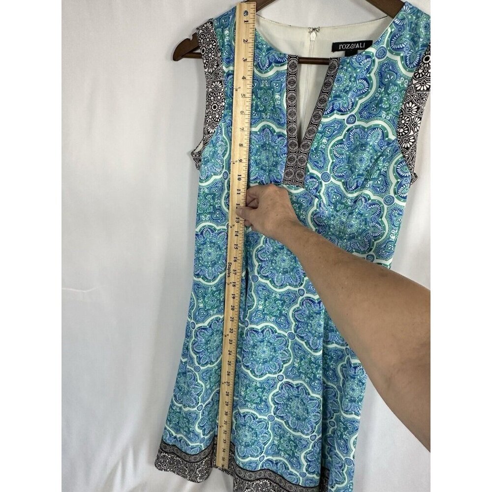 Roz & Ali Womens Blue/Black Floral Fit & Flare Sleeveless Dress Size 6 - Picture 8 of 10